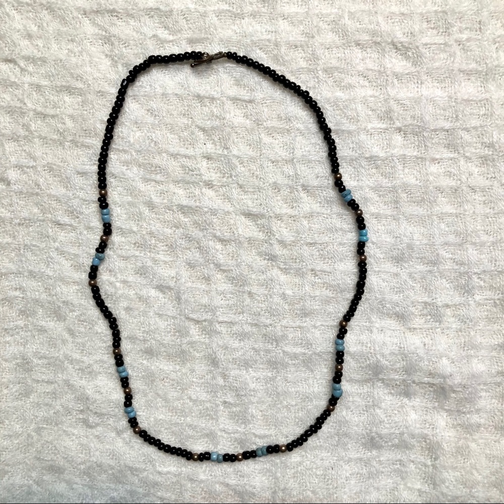 Black blue silver seed bead necklace